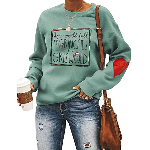 MLZHAN Damen Weihnachts-Sweatshirt, Griswold Harajuku, Kapuzenpullover, langärmelig, mit rotem Herz-Oberteil, Hellgrün, S von MLZHAN