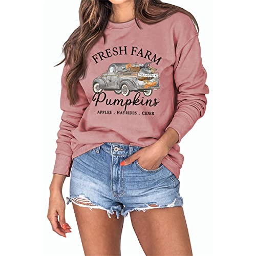 Fresh Farm Pumpkins Apples Hayrides Cider Halloween Frauen Sweatshirts Vintage Kürbisse Auto Grafik Hoodie Tops, rose gold, Medium von MLZHAN