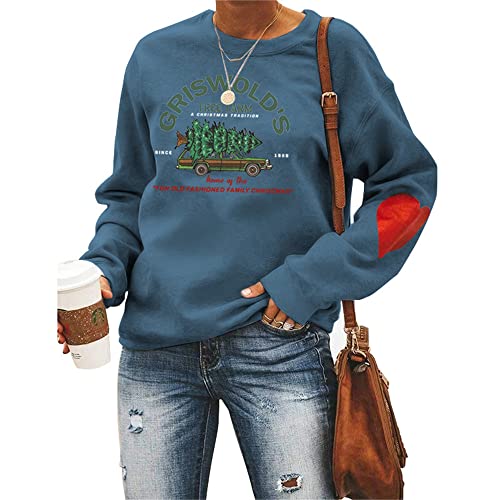 Damen-Sweatshirt „Griswold's Tree Farm“, mir rotem Herz, Weihnachten, Familie, Grafik, ästhetisch, Blau, L von MLZHAN
