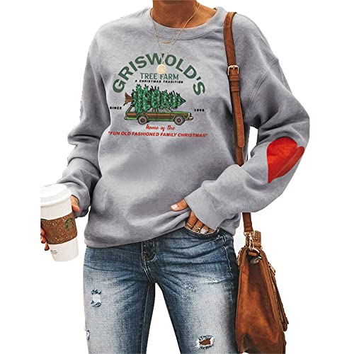 Damen-Sweatshirt „Griswold's Tree Farm“, mir rotem Herz, Weihnachten, Familie, Grafik, ästhetisch, GRAU, XL von MLZHAN