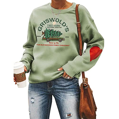 Damen-Sweatshirt „Griswold's Tree Farm“, mir rotem Herz, Weihnachten, Familie, Grafik, ästhetisch, Olivgrün, XXL von MLZHAN