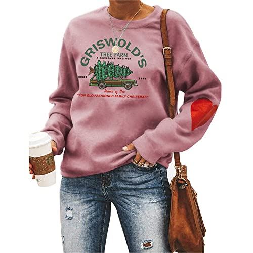Damen-Sweatshirt „Griswold's Tree Farm“, mir rotem Herz, Weihnachten, Familie, Grafik, ästhetisch, Roségold, XXL von MLZHAN