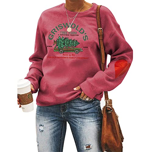 Damen-Sweatshirt „Griswold's Tree Farm“, mir rotem Herz, Weihnachten, Familie, Grafik, ästhetisch, Rot/Ausflug, einfarbig (Getaway Solids), L von MLZHAN