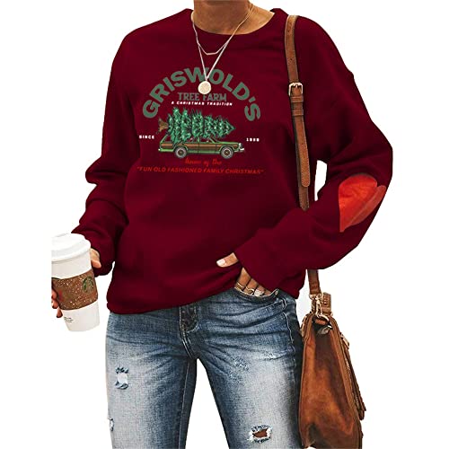 Damen-Sweatshirt „Griswold's Tree Farm“, mir rotem Herz, Weihnachten, Familie, Grafik, ästhetisch, Weinrot, XXL von MLZHAN