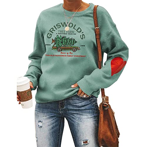 Damen-Sweatshirt „Griswold's Tree Farm“, mir rotem Herz, Weihnachten, Familie, Grafik, ästhetisch, Hellgrün, XXL von MLZHAN