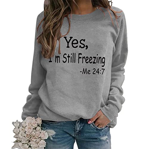 It's Fine I'm Fine Everything Is Fine Damen Sweatshirts Rundhalsausschnitt Langarm Herbst Winter Sweatshirt Tops, grau, Small von MLZHAN