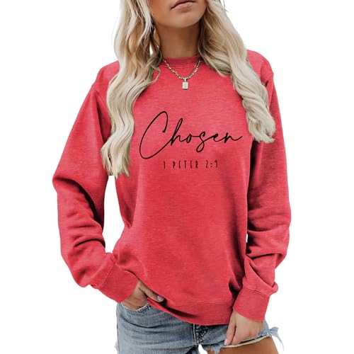 MLZHAN Chosen 1 Peter 2:9 Damen-Sweatshirt, christliches Sweatshirt, Bibelvers, Hemd, langärmelig, Glaube, lässig, trendig, Pullover, Oberteil, Mantel, rot, 42 von MLZHAN