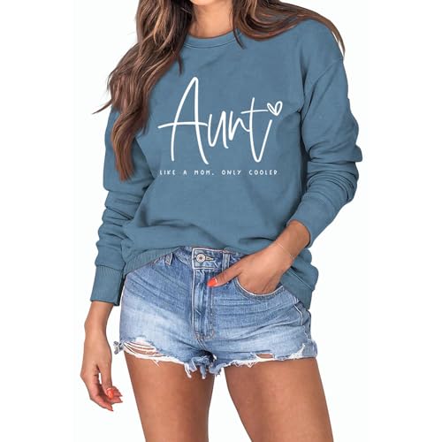 MLZHAN Cooles Sweatshirt für Damen, mit lustiger Grafik, langärmelig, bequem, für Tante, Blau 2, 48 von MLZHAN