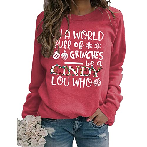 MLZHAN Frauen in einer Welt voller Weihnachten Sweatshirts Rundhalsausschnitt Langarm Tops Weibliche Harajuku Sweatshirt Tops, rot, 46 von MLZHAN