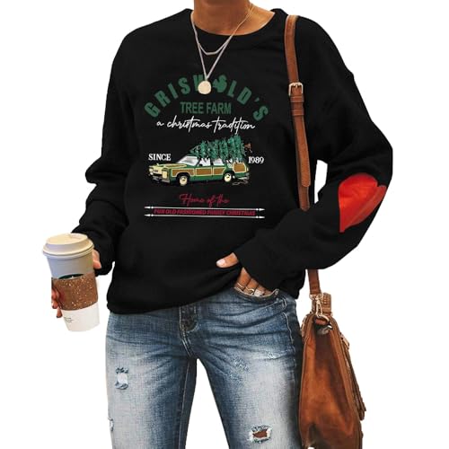 MLZHAN Griswold's Tree Farm Damen Sweatshirts A Christmas Tradition Weihnachtsbaum Auto Print Casual Sweatshirt mit rotem Herz, Schwarz , XXL von MLZHAN