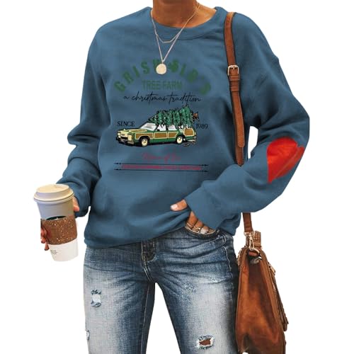 MLZHAN Griswold's Tree Farm Damen Sweatshirts A Christmas Tradition Weihnachtsbaum Auto Print Casual Sweatshirt mit rotem Herz, blau, L von MLZHAN