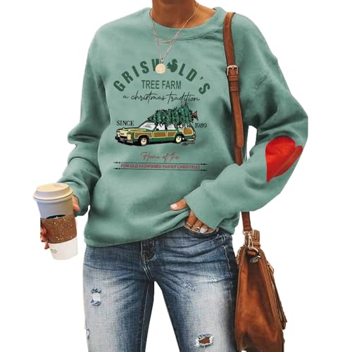 MLZHAN Griswold's Tree Farm Damen Sweatshirts A Christmas Tradition Weihnachtsbaum Auto Print Casual Sweatshirt mit rotem Herz, lichtgrün, XXL von MLZHAN