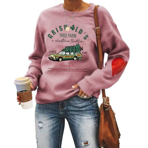 MLZHAN Griswold's Tree Farm Damen Sweatshirts A Christmas Tradition Weihnachtsbaum Auto Print Casual Sweatshirt mit rotem Herz, rose gold, M von MLZHAN