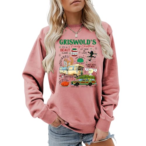 MLZHAN Griswold's Tree Farm Sweatshirts Damen Weihnachten Langarm Shirt Lustig Xmas Urlaub Pullover Herbst Winter Mantel, rose gold, M von MLZHAN
