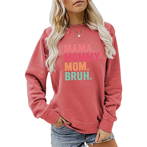 MLZHAN Mama Mommy Mom Bruh Sweatshirts für Frauen Muttertag Harajuku Langarm Shirts Mama Geschenk Mantel Sweatshirt, Rot/Ausflug, einfarbig (Getaway Solids), XL von MLZHAN