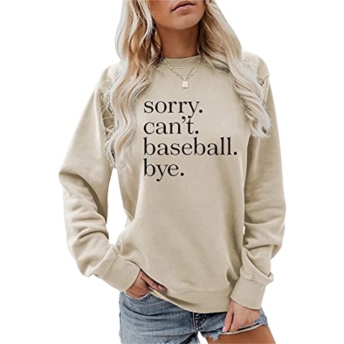 MLZHAN Sorry Can't Baseball Bye Sweatshirts für Frauen Frühling Herbst Casual Harajuku Hoodie Langarm Shirt Tops, Beige, L von MLZHAN