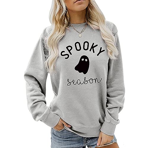 MLZHAN Spooky Season Frauen Halloween Sweatshirt Geist Lustige Grafik Hoodies Hemd Herbst Winter Geschenk Hoodies Mantel, Grau, S von MLZHAN