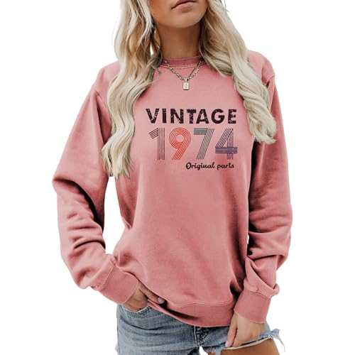 MLZHAN Vintage 1974 Original Parts Damen-Sweatshirt, lustiges Retro-Sweatshirt zum 50. Geburtstag, 1974, Pullover, 50 Jahre Sweatshirts, rose gold, 48 von MLZHAN