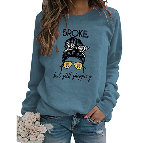 Sweatshirt mit Totenkopf und Leopardenmuster für Damen, langärmelig, Rundhalsausschnitt, Sweatshirt, blau, X-Large von MLZHAN