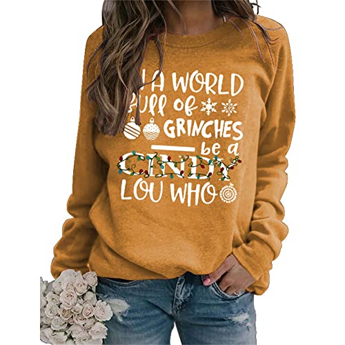 Women In A World Full of Grinches Sweatshirts Crewneck Langarm Tops Female Harajuku Sweatshirt Tops, Gelb, 42 von MLZHAN