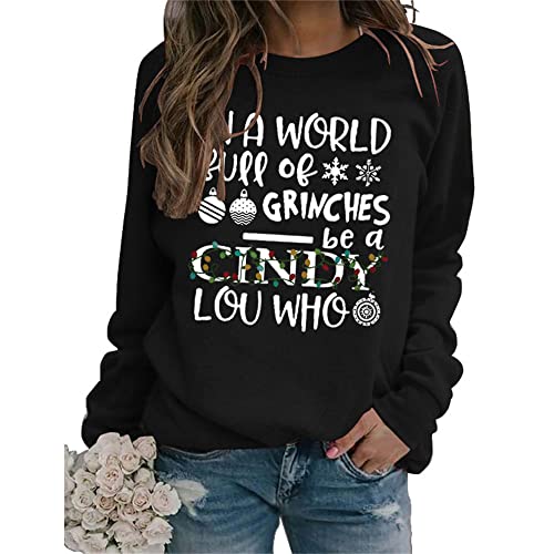 Women In A World Full of Grinches Sweatshirts Crewneck Langarm Tops Female Harajuku Sweatshirt Tops, Schwarz , 38 von MLZHAN