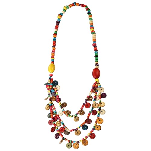MLZTINGR Boho Mehrreihige Holzperlenkette mit Kokosnuss- und Buntperlenanhängern, 100 cm, Sommerparty-Schmuck für Damen von MLZTINGR