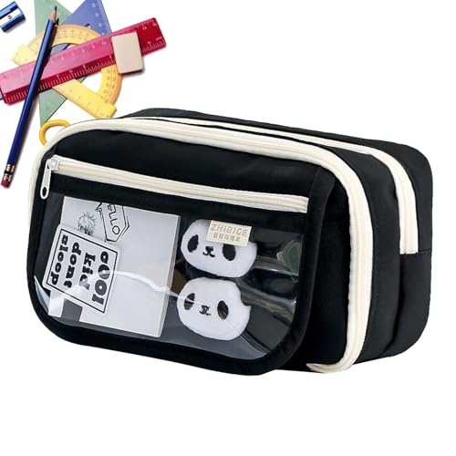 MLqkpwy Organizer für Schreibwaren, Federmäppchen für Mädchen | Niedliche Panda-Aufbewahrungstasche mit großem Fassungsvermögen für Bleistift, multifunktionale Bleistiftbox für Grundschule,, Schwarz von MLqkpwy