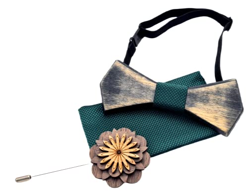 MM FASHION MODERN MAN FASHION Fliege Set Einstecktuch Mode Holz Gebunden Fliege Mit Brosche (green) von MM FASHION MODERN MAN FASHION