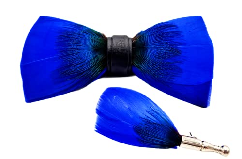 MM FASHION MODERN MAN FASHION Handgemacht Hochzeit Party Leder Feder Fliege mit Geschenkbox Set für Herren (blue) von MM FASHION MODERN MAN FASHION