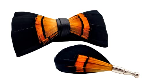 MM FASHION MODERN MAN FASHION Handgemacht Hochzeit Party Leder Feder Fliege mit Geschenkbox Set für Herren (orange) von MM FASHION MODERN MAN FASHION