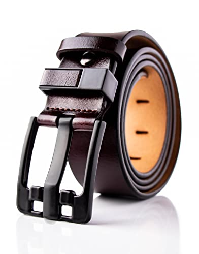 MM FASHION MODERN MAN FASHION VRLEGEND Ledergürtel Herren 125cm Gürtel Leder Jean Business Metall Retro Jeansgürtel Vollrindleder 35mm Breite (braune schwarze Schnalle) von MM FASHION MODERN MAN FASHION