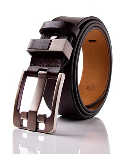 MM FASHION MODERN MAN FASHION VRLEGEND Ledergürtel Herren 125cm Gürtel Leder Jean Business Metall Retro Jeansgürtel Vollrindleder 35mm Breite (braune silberne Schnalle) von MM FASHION MODERN MAN FASHION