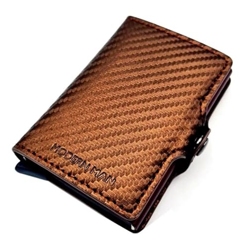 MM Fashion Kartenetui aus Kunstleder Braun – Kompakt & Elegant – Geldbeutel mit RFID-Schutz & Münzfach – Geldbörse mit Cardprotector für 6 Karten – Portemonnaie mit Druckknopf von MM FASHION MODERN MAN FASHION