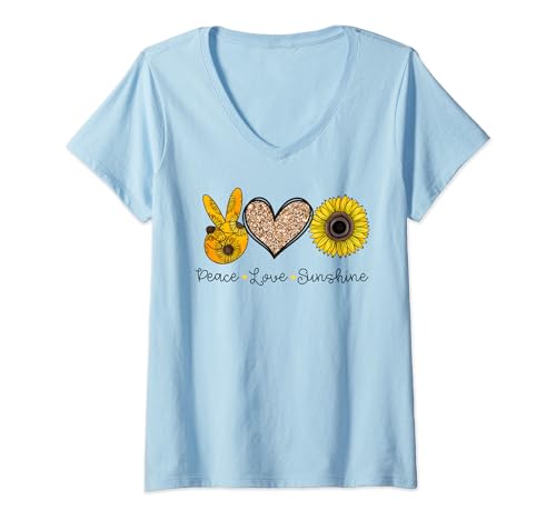 Damen Peace Love Sunshine - Lustiger Sommer T-Shirt mit V-Ausschnitt von MM Squad