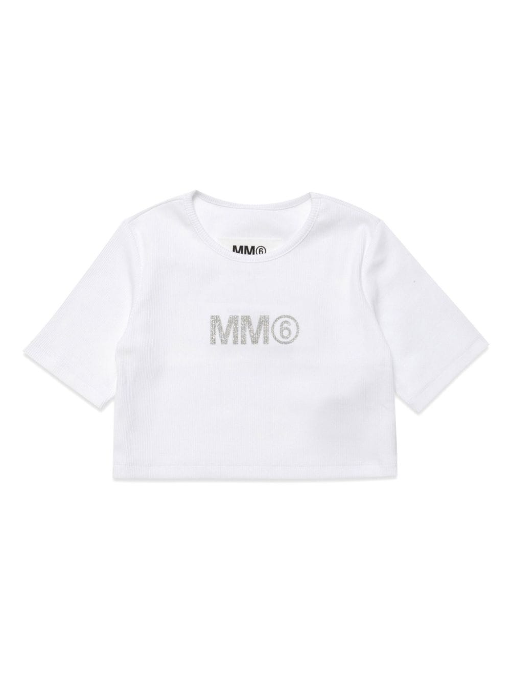 MM6 Maison Margiela Kids Geripptes Cropped-Oberteil mit Logo - Weiß von MM6 Maison Margiela Kids