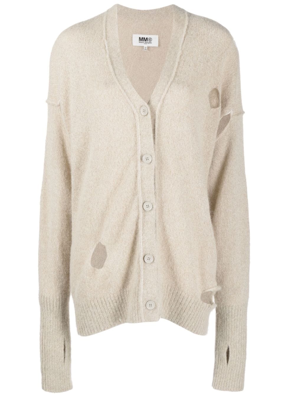 MM6 Maison Margiela Cardigan in Distressed-Optik - Nude von MM6 Maison Margiela