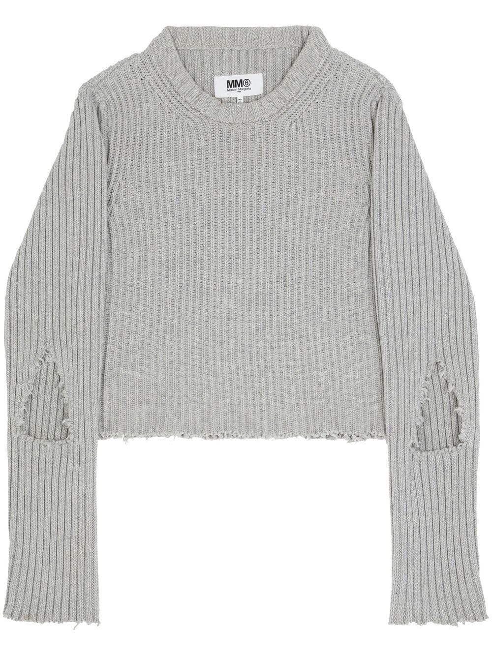 MM6 Maison Margiela Gerippter Pullover mit Cut-Out - Grau von MM6 Maison Margiela