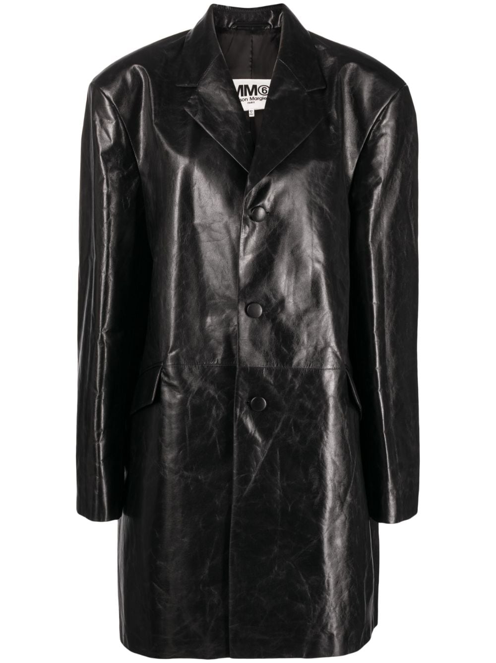 MM6 Maison Margiela Einreihiger Ledermantel - Schwarz von MM6 Maison Margiela