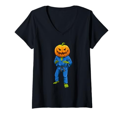 Damen MMA Jiu Jitsu Halloween-Kürbis T-Shirt mit V-Ausschnitt von MMA Jiu Jitsu Geschenke