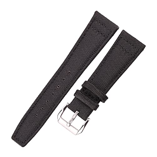 Canvas Nylon + Lederarmband 20mm 21mm 22mm Schwarz/Grün/Blau Damen Herren Uhrenarmband mit Dornschließe, 20mm von MMAXZ