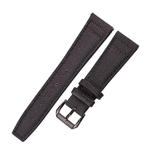 Canvas Nylon + Lederarmband 20mm 21mm 22mm Schwarz/Grün/Blau Damen Herren Uhrenarmband mit Dornschließe, 21mm von MMAXZ