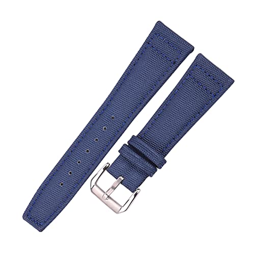 Canvas Nylon + Lederarmband 20mm 21mm 22mm Schwarz/Grün/Blau Damen Herren Uhrenarmband mit Dornschließe, 21mm von MMAXZ