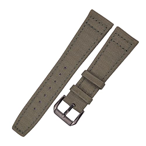 Canvas Nylon + Lederarmband 20mm 21mm 22mm Schwarz/Grün/Blau Damen Herren Uhrenarmband mit Dornschließe, 21mm von MMAXZ