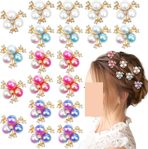 Haarnadel, 20 Stück Mini-Haarspangen mit Perlen, kleine Haarspangen mit Blumen und Strasssteinen, süße funkelnde Haarnadeln for Hochzeiten, Dekoration, Perlen-Pony-Clips, Hochzeits-Braut-Accessoires f von MMBUY