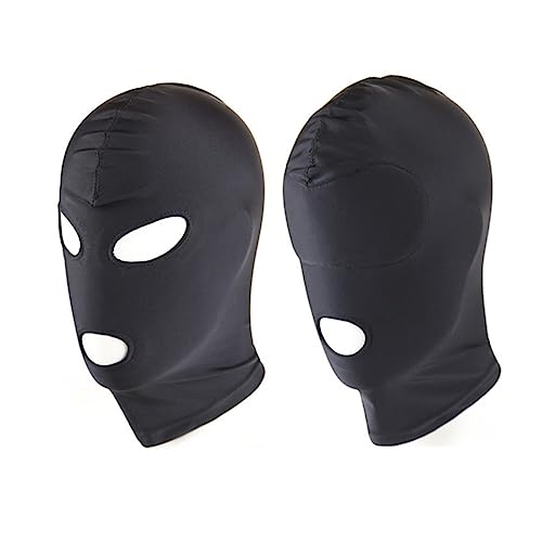 MMCCHB 2PC Full Cover Hood Maske Elastisch Schwarz Atmungsaktiv Offene Augen Offener Mund Maske Cosplay Kostüm Haube Unisex Kopfbedeckung von MMCCHB