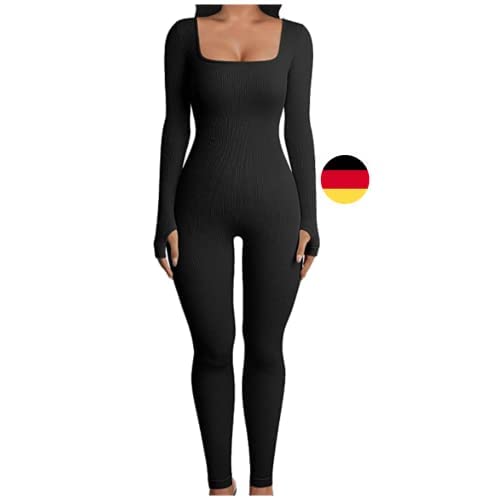 Jumpsuit Damen Eng Yoga Bodysuit Overall Stretch Bodycon Tank Top Sommer Romper Sexy One Piece Bodycon Ärmellose Sportanzug Einteiler Ganzkörperanzug Trainingsanzug (Schwarz,L) von MMIHOIM