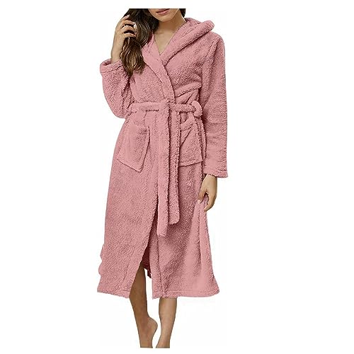 MMIHOIM Bademantel Damen flauschig mit Kapuze Bademantel Damen Flauschig, Fleece Morgenmantel Damen, Kuschelige Bademäntel für Damen (Rosa,2XL) von MMIHOIM