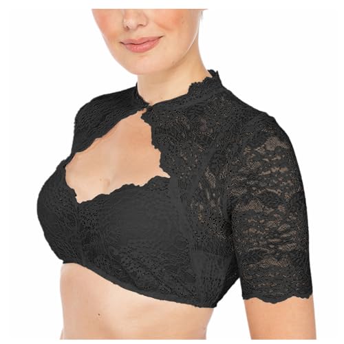 MMIHOIM Damen Dirndlbluse Spitze Dirndl Bluse Damen Spitze Hochgeschlossen Dirndlbluse Kurzarm/halbarm v Ausschnitt Sexy Trachtenbluse Große Größen elegant Dirndlblusen Schwarz Weiß (schwarz,2XL) von MMIHOIM