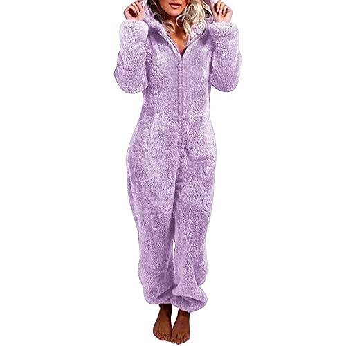 MMIHOIM Jumpsuit Damen Winter Warm Overall Teddy Fleece Einteiler Damen Große Größe Jumpsuit Teddy Fleece Einteiler Onesie Flauschig Weich Hausanzug Einfarbig Schlafoverall von MMIHOIM