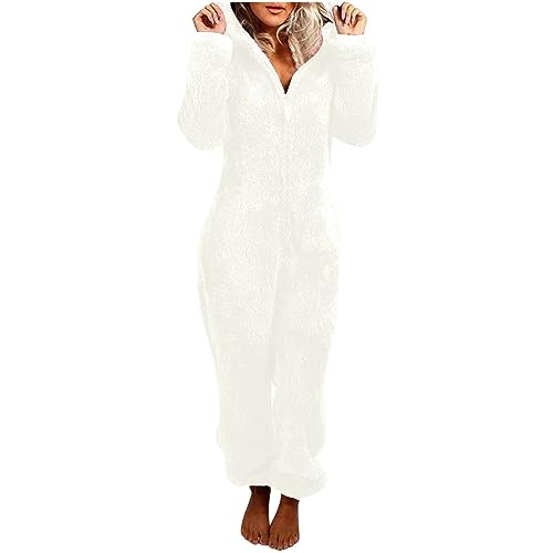 MMIHOIM Jumpsuit Damen Winter Warm Overall Teddy Fleece Einteiler Damen Große Größe Jumpsuit Teddy Fleece Einteiler Onesie Flauschig Weich Hausanzug Einfarbig Schlafoverall von MMIHOIM